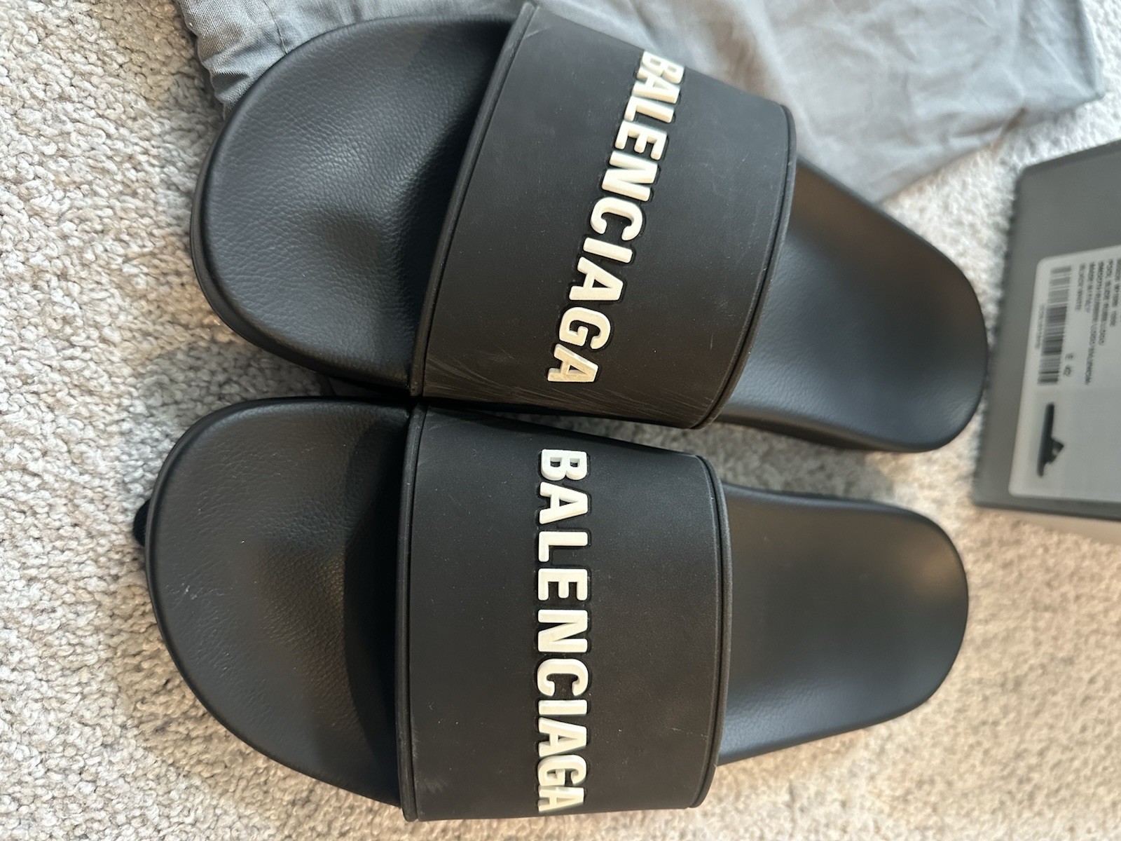 Balenciaga Pool Slide Sandals Logo Black/White Men’s EU 42 US 9 Slip-On