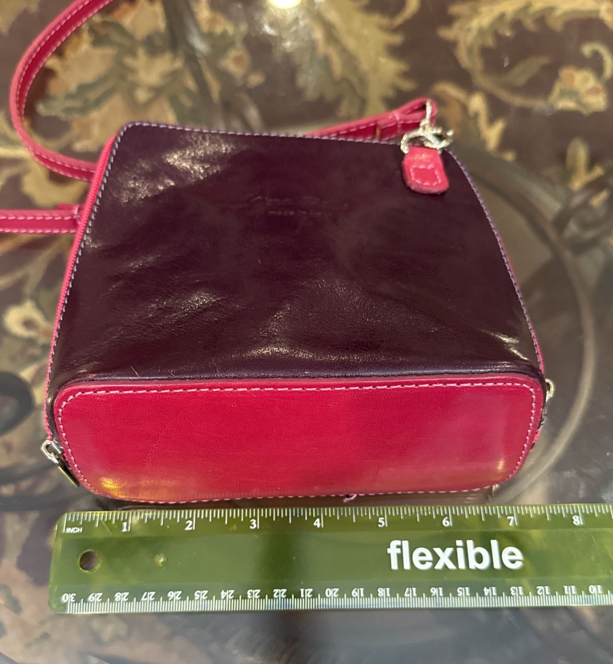 Vera Pelle Italian Leather Fuschia/Purple Crossbody Bag Adjustable Strap