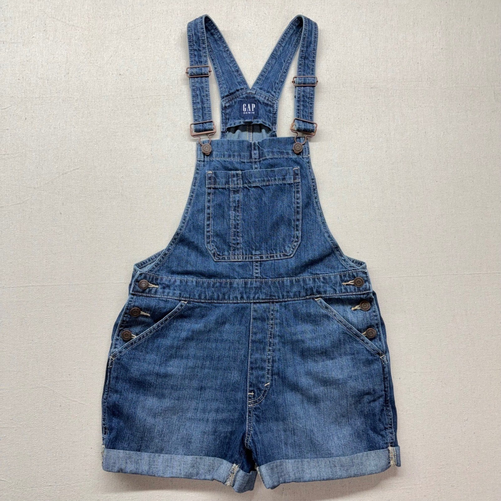 Gap Denim Short Overalls Shortalls Womens Small Medium Indigo Blue Jean Country