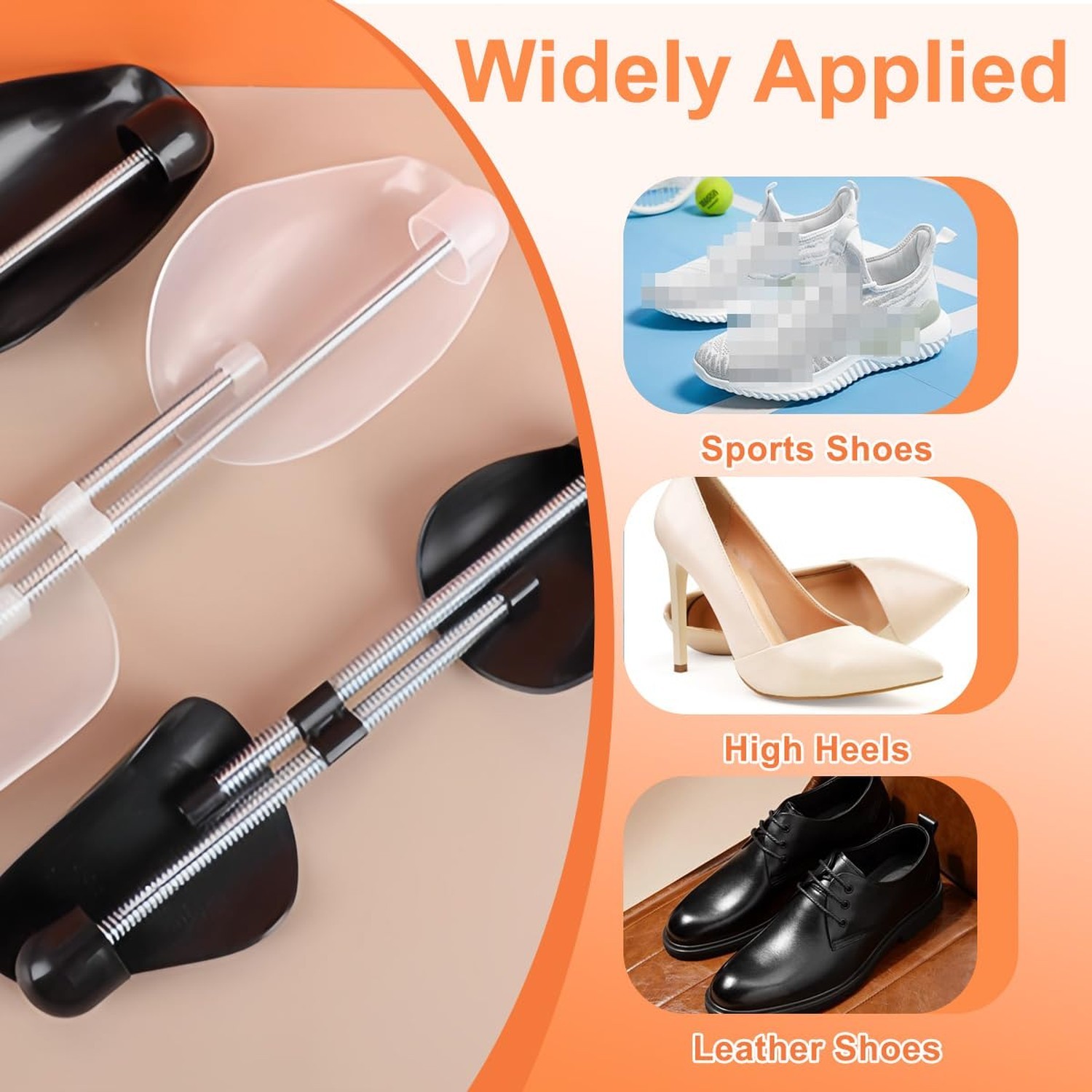 1Pair 27cm/10.6inch Women Size Black Plastic Portable Adjustable Spring Shoe …