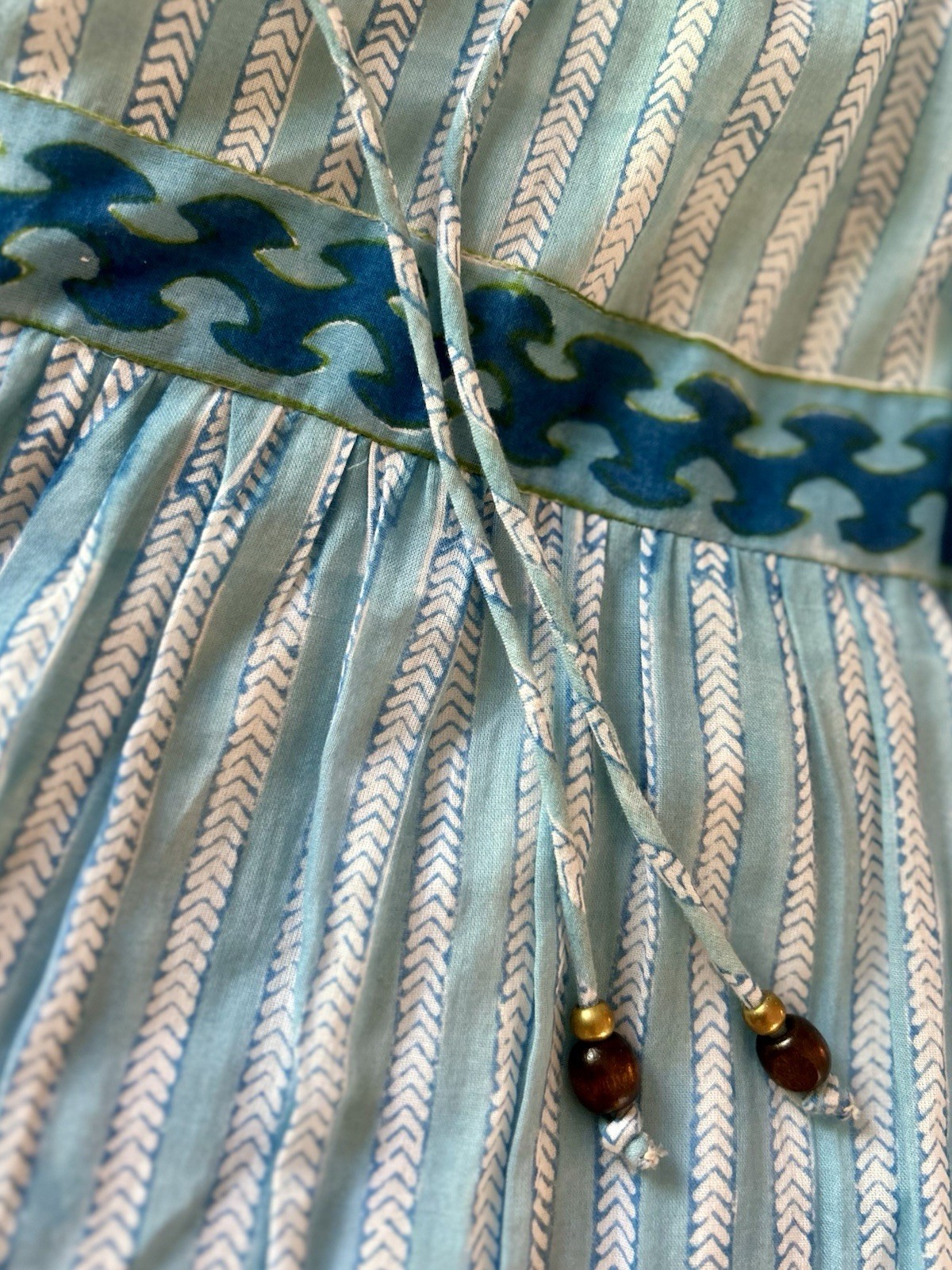 Oliphant Blue/Green Striped Halter Sleeveless Swing Dress M Cotton, lined.