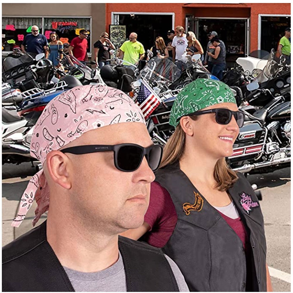 6pc Do Rag Skull Set Cap Black Cotton Du Head Wrap Motorcycle Biker Bandana