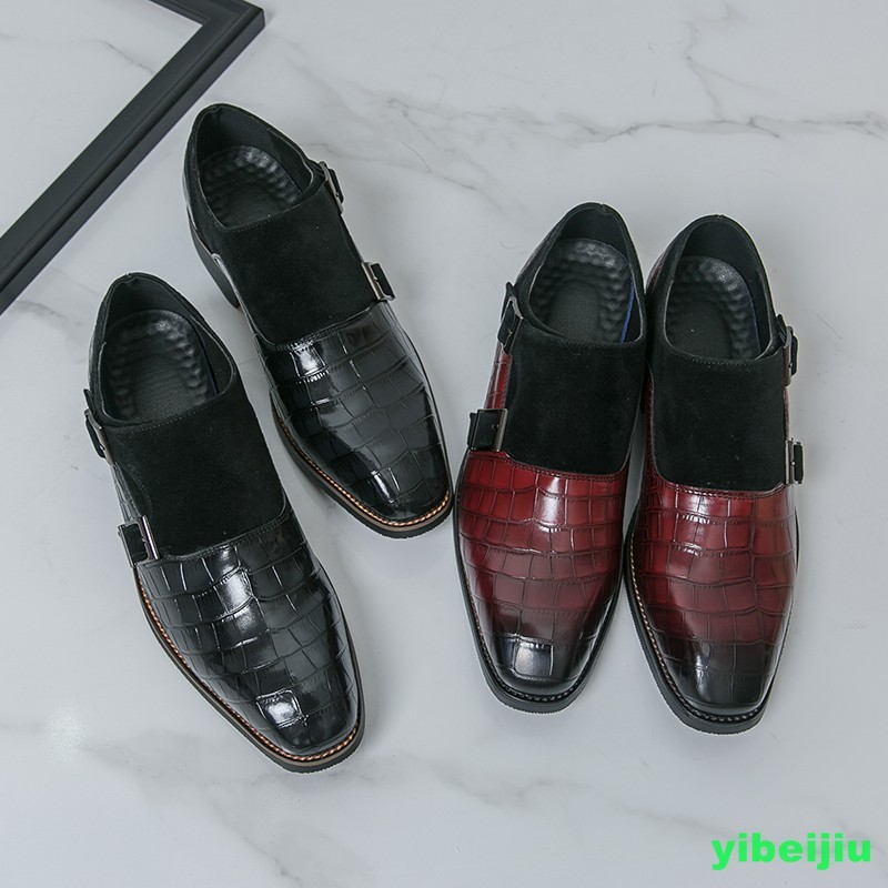Men’s Vintage Crack Alligator Crocodile Pattern Monk Strap Oxfords Leather Shoes