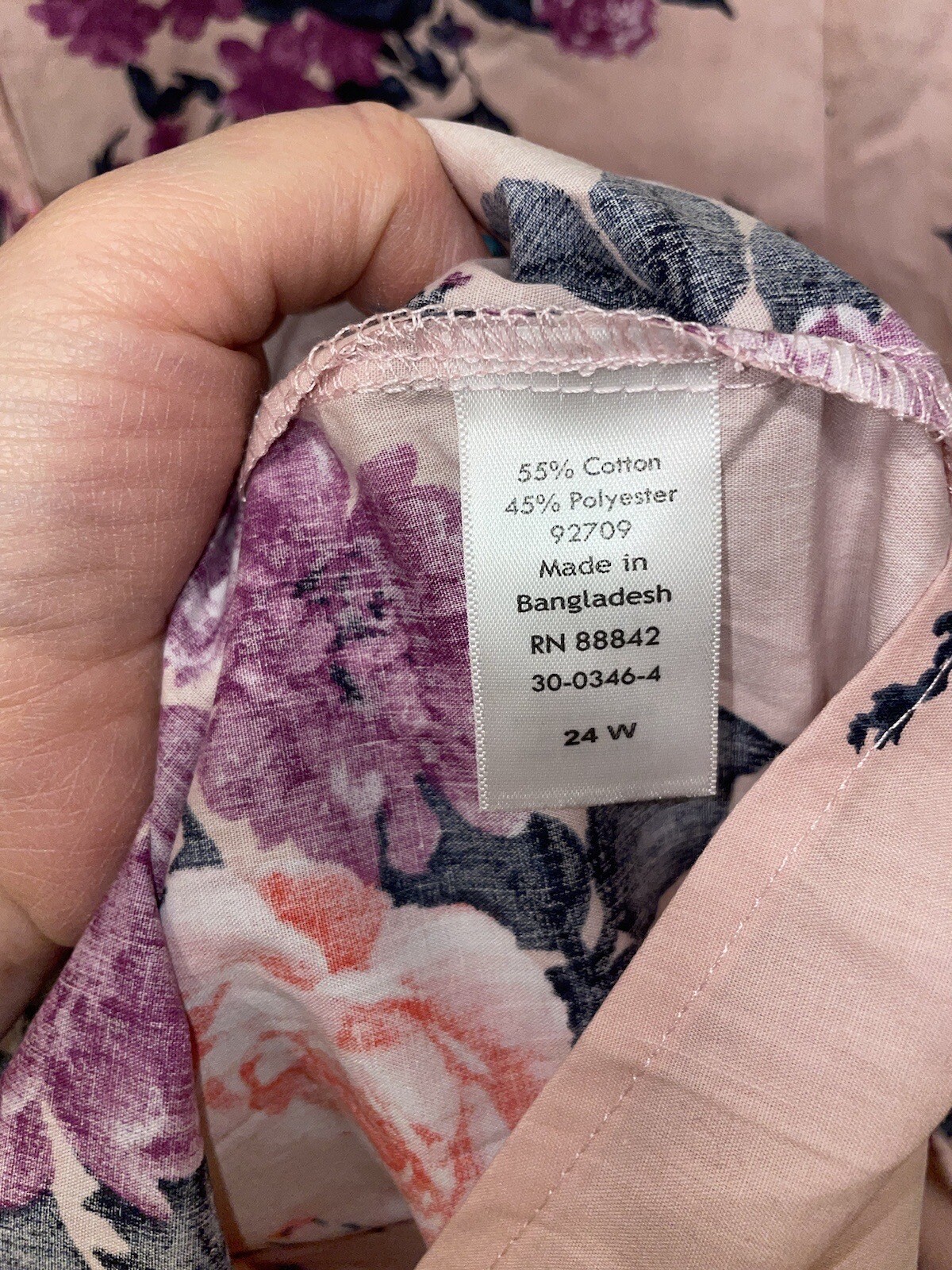 ROMAN’S Pink Floral Cotton Blend Blouse PLUS Sz 24W NEW NWOT