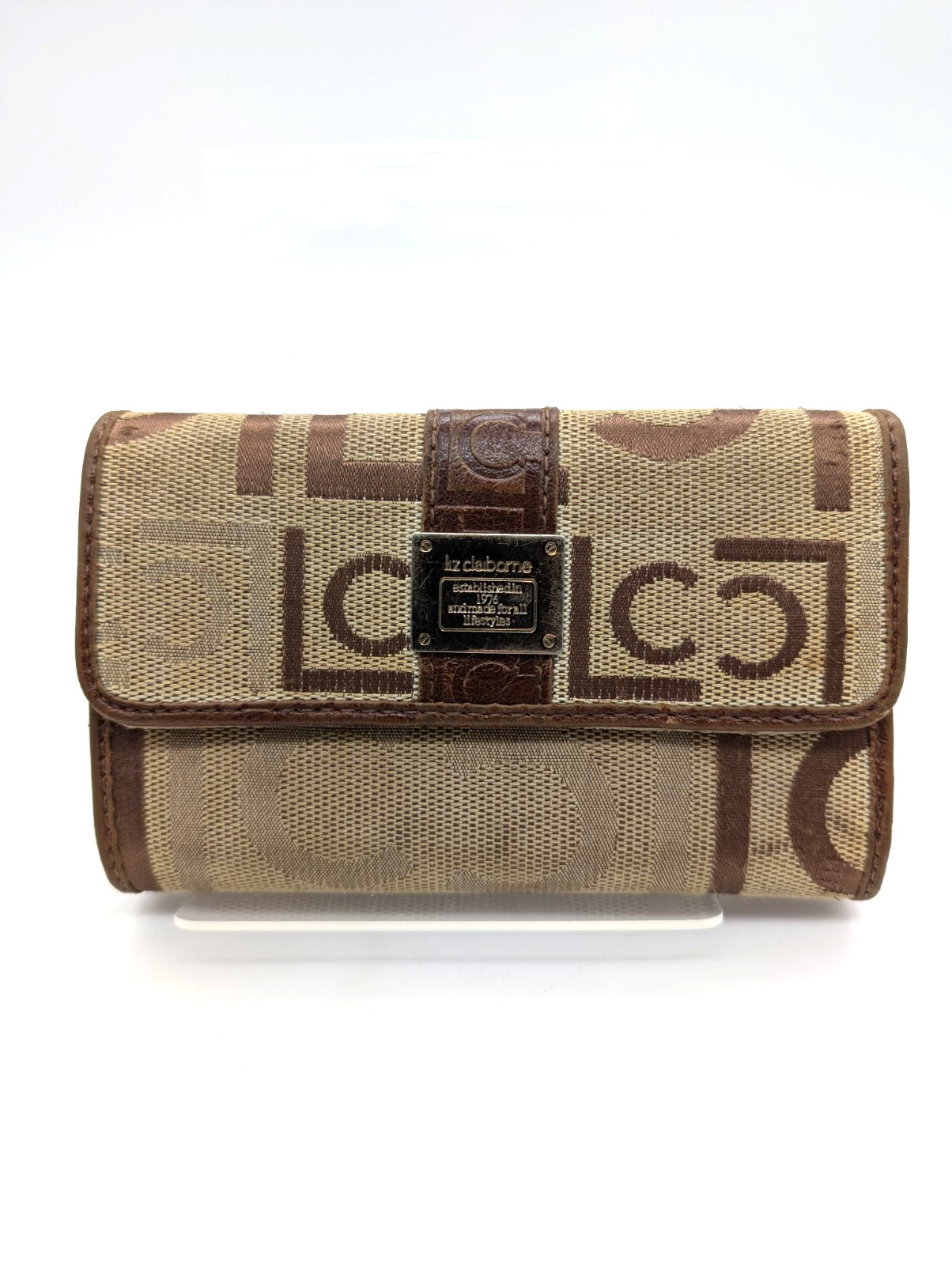 Liz Claiborne Wallet Trifold Brown Monogram Vintage – Some Wear and Tear as Show