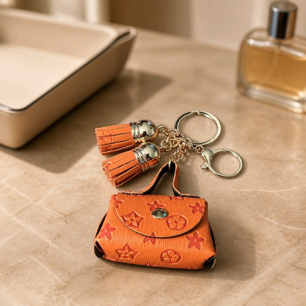 Mini Purse Key Chain Ring Bag Purse Charm Tassels Gold New Silicone & Vinyl NEW