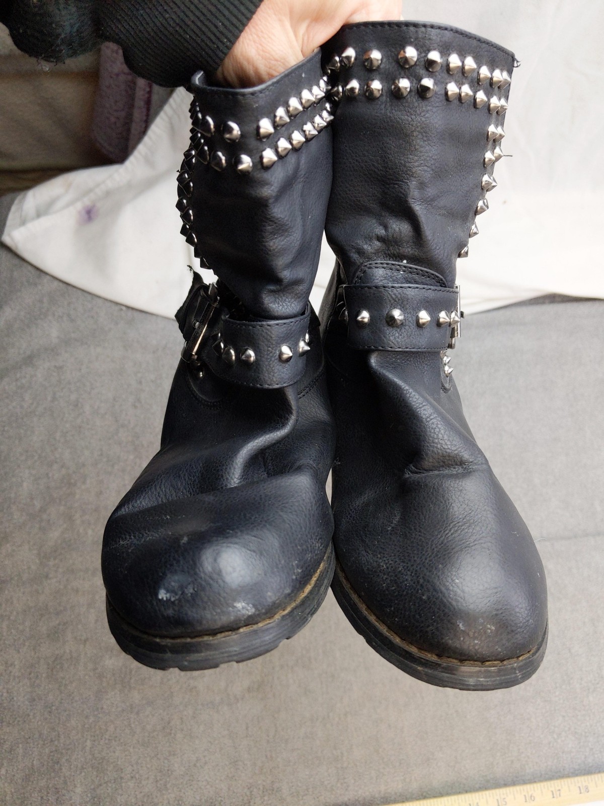 Twisted Amira Boots Womens Size 7 Black Studded Biker Mid Calf Buckle