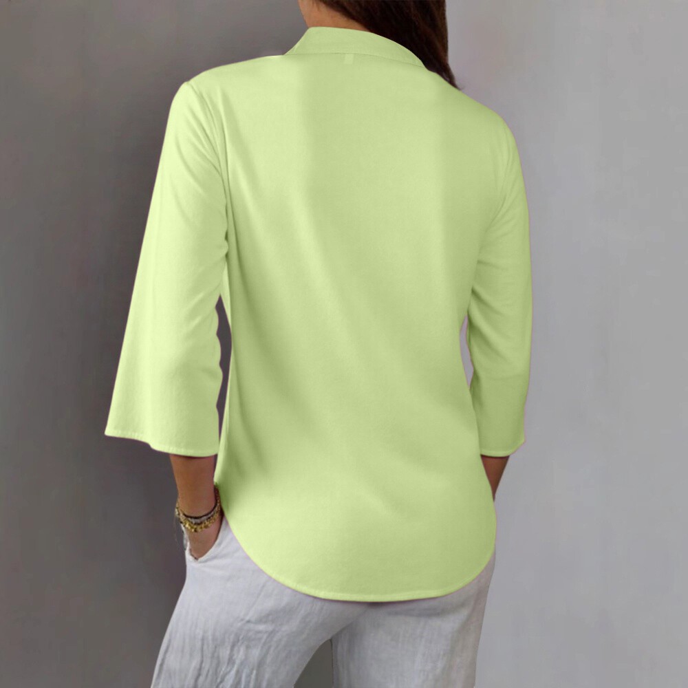 Womens 3/4 Sleeve V Neck Tunic Tops Ladies Casual Loose Collar T Shirt Blouse