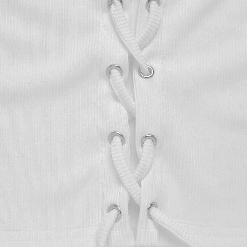 Women Sexy Bandage Tank Crop Top Hollow Lace Up Low Cut U-Neck Camisole Vest