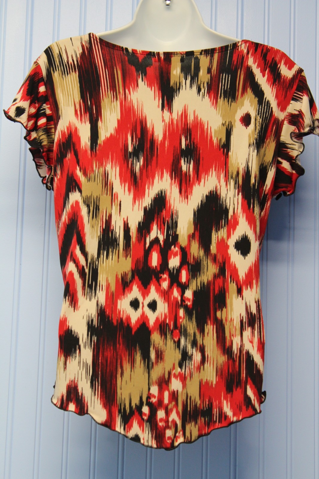 Stephen and Casey red print stretch ruched v neck cap sleeve pullover top PL NWT