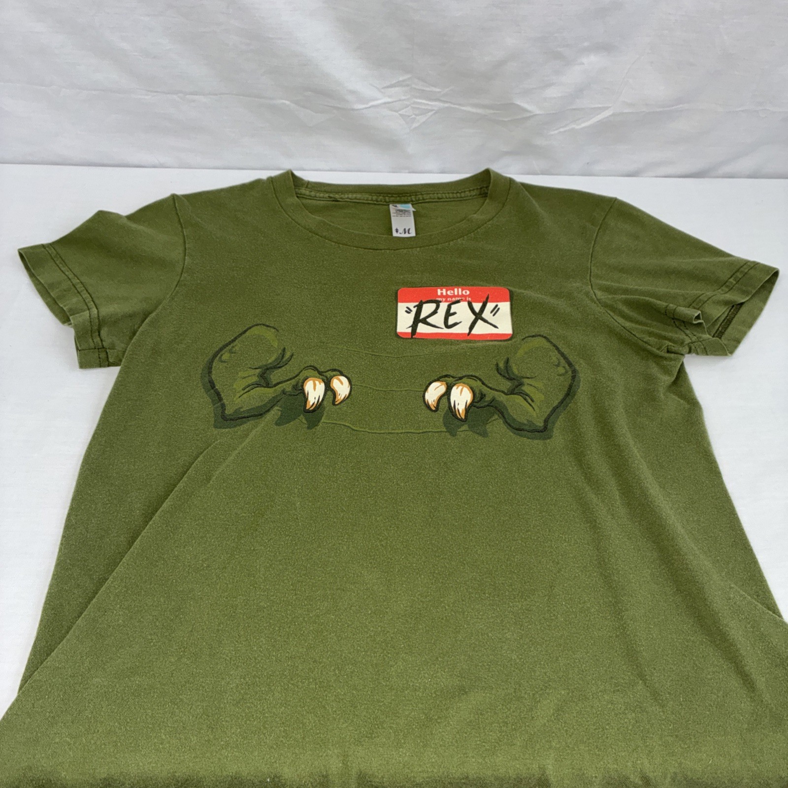Women’s T Shirt MED – Green – My Name is Rex – PRE-OWNED GOOD