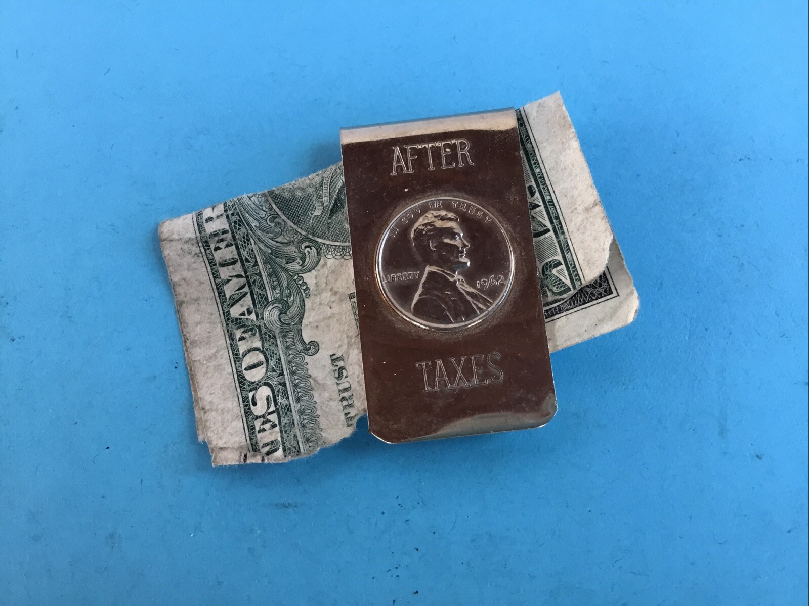 Vintage 1962 Penny Money Clip “After Taxes” Novelty Money clip bill holder