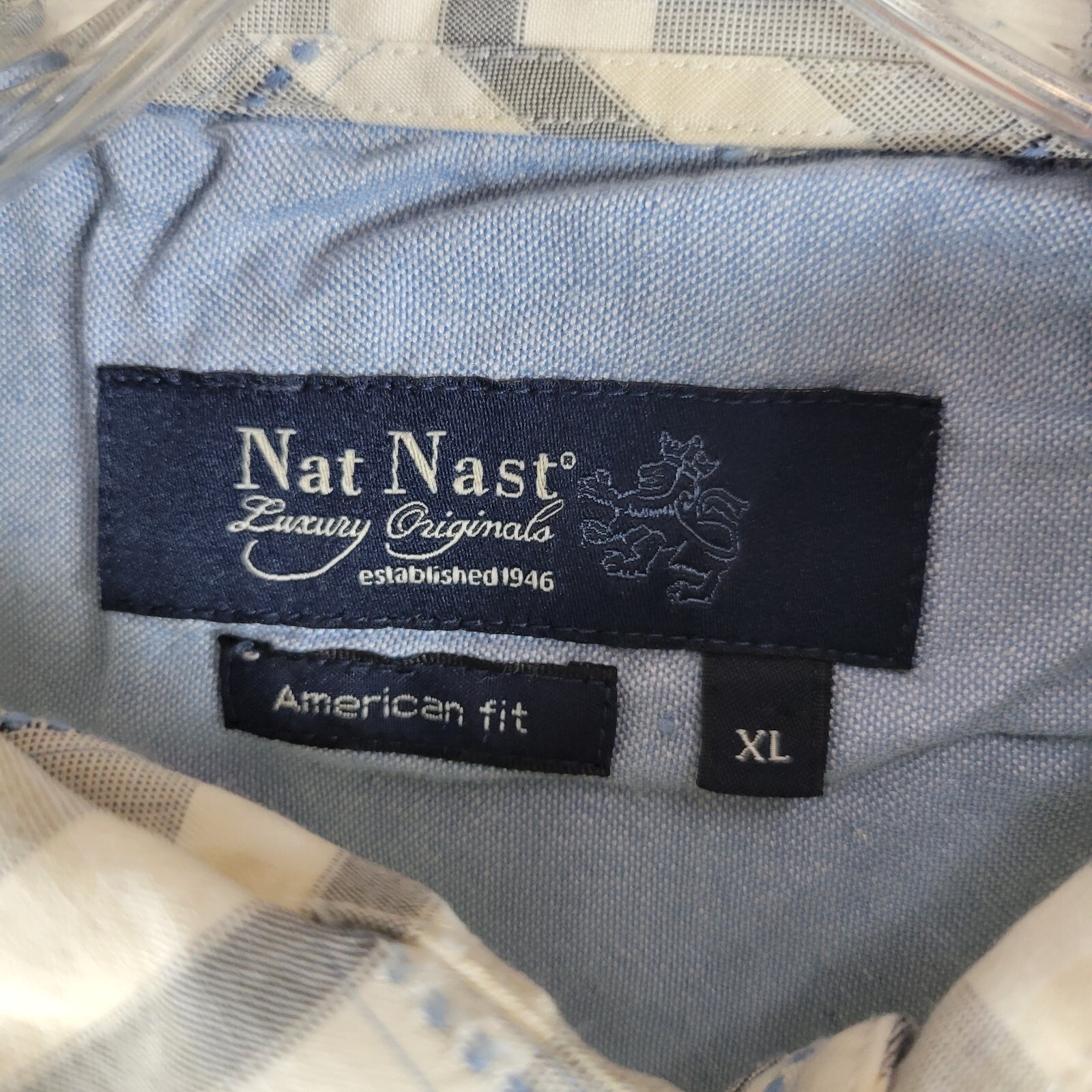 Nat Nast Shirt Mens Extra Large XL Short Sleece Beige White Plaid Silk Blend