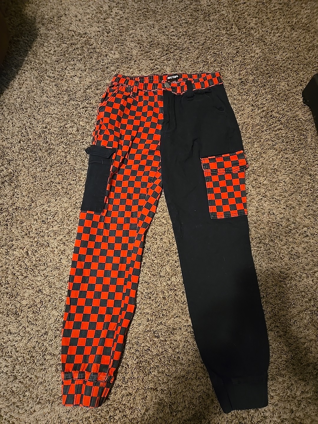 Hot Topic Jogger Pant Split Checkered Black And Red Size Medium Nice!