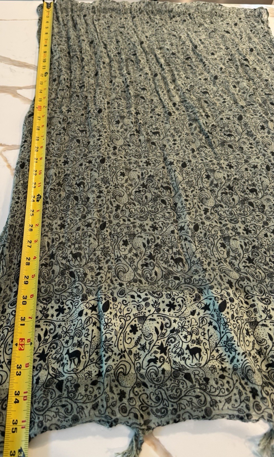 Roots Canada Cotton Silk Woodland Paisley Fringe Scarf Shawl Wrap 70 x 23