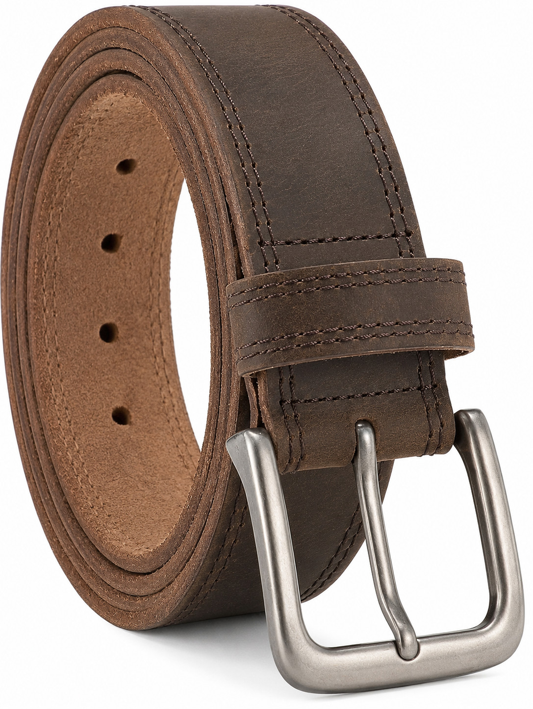 Men’s Genuine FULL GRAIN Leather Belt, Brown Zinc Alloy Pin Buckle Size 28-46