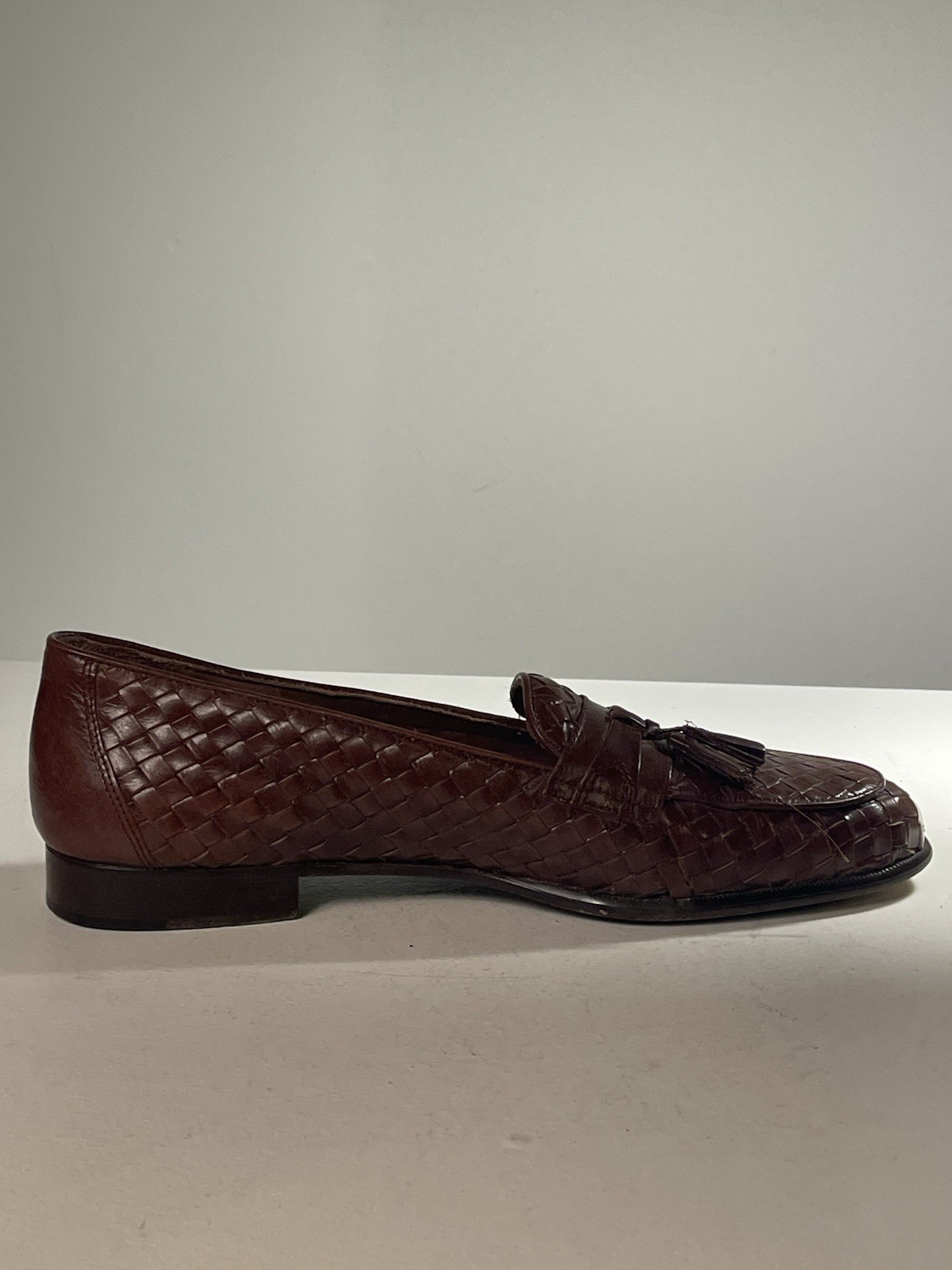 Vintage San Remo Italy Woven Leather Tassel Loafers Brown Men’s 10 Made in Italy