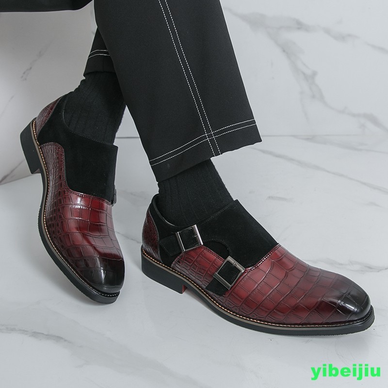 Men’s Vintage Crack Alligator Crocodile Pattern Monk Strap Oxfords Leather Shoes