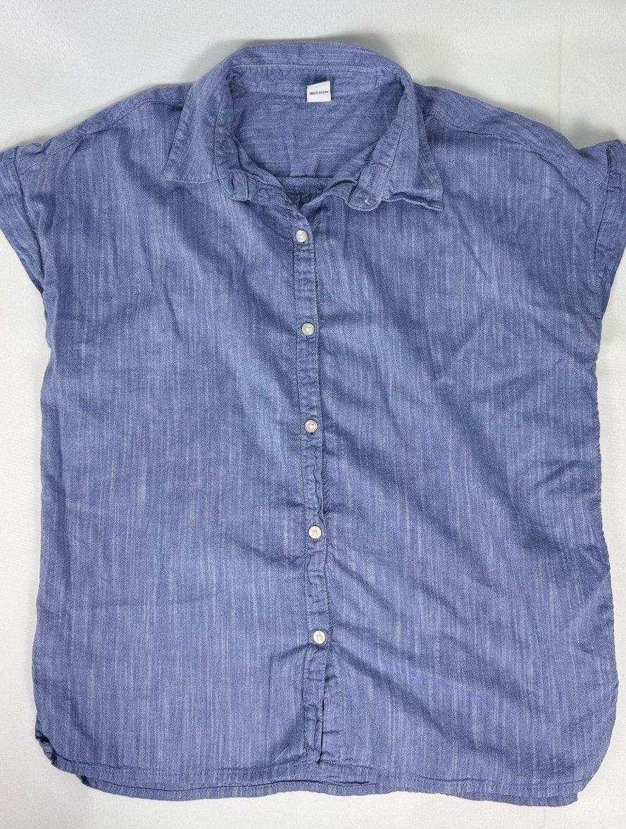 Blue Chambray Lightweight Women’s Collared Cap Sleeve Woven Button-Up Shirt XS