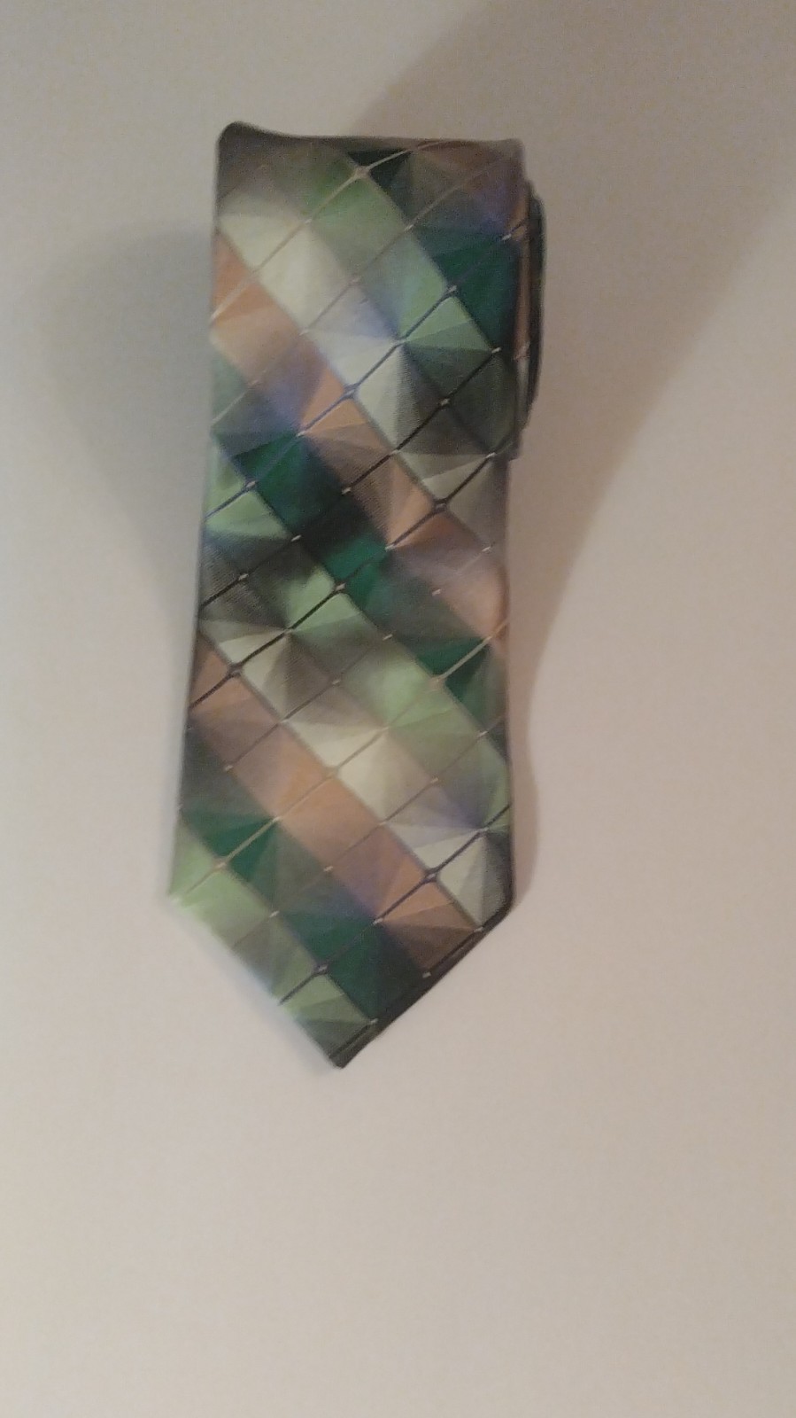Van Heusen Men’s Green Grey, Brown Silver Geometric Pattern Tie Necktie