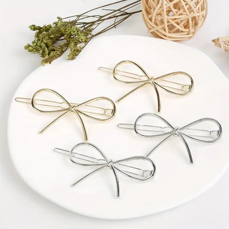 Elegant Metal Bowknot Hairpins (4x) – Gold/Silver, Perfect for Women/Girls