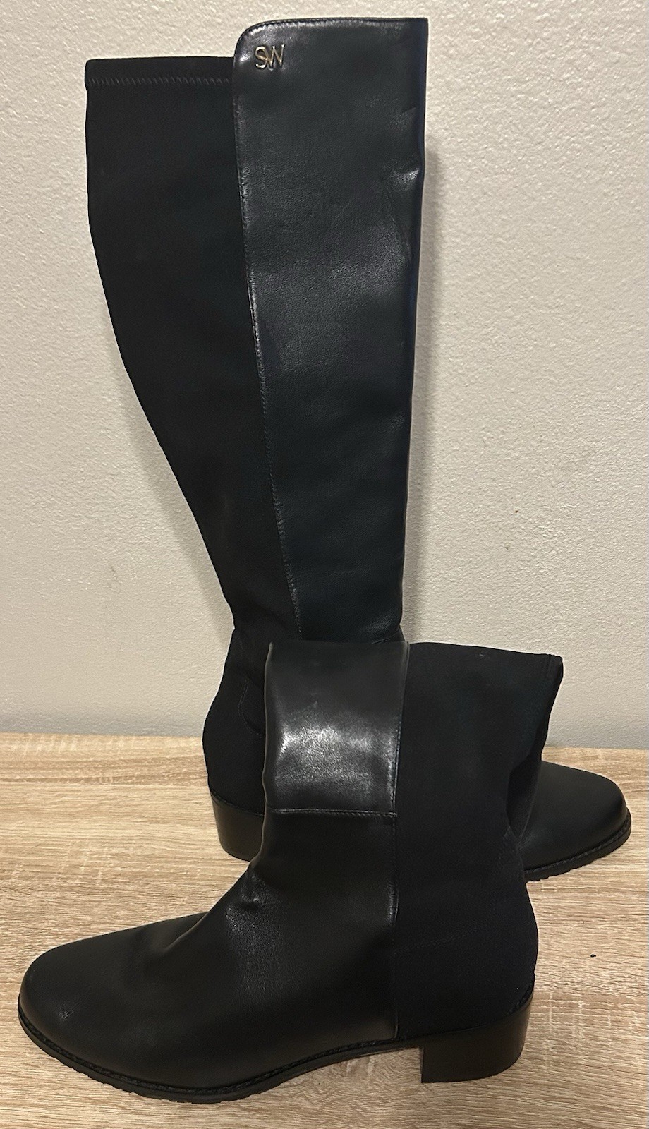 Stuart Weitzman Women’s Black Leather Knee High Riding Boots US 8.5 Logo
