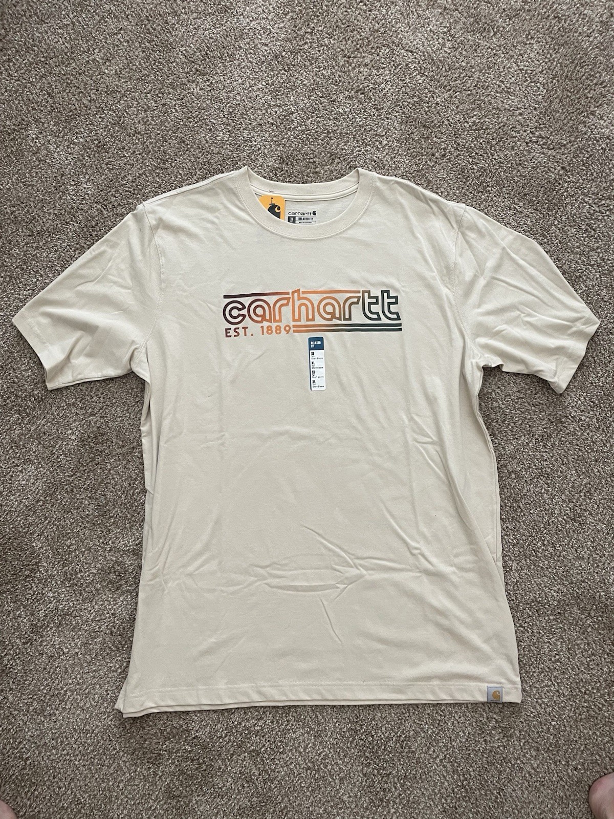 CARHARTT Mens XL Relaxed Fit T Shirt Sz XL NWOT Cream Front LOGO Workwear