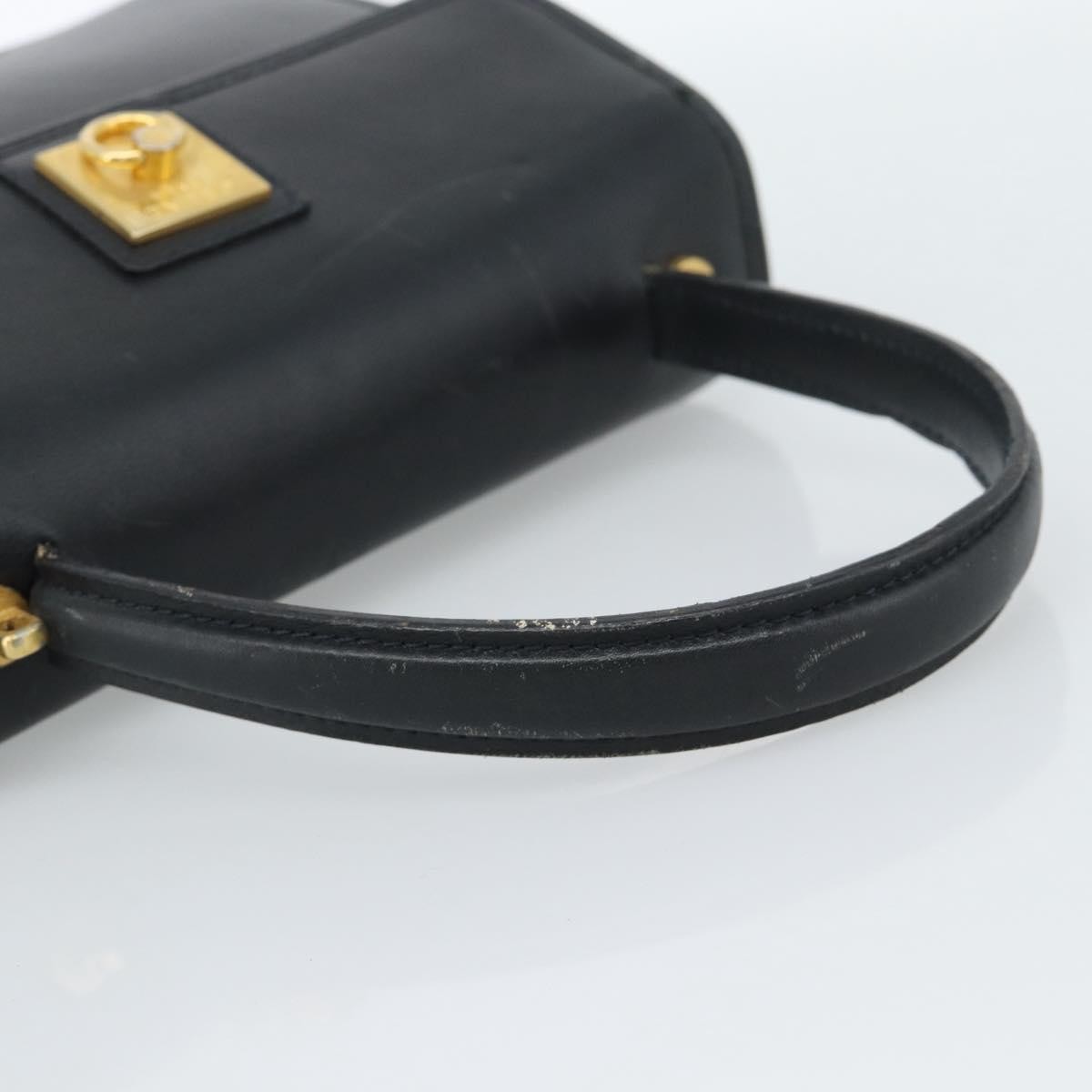 CELINE Hand Bag Leather Black Gold Auth 185125