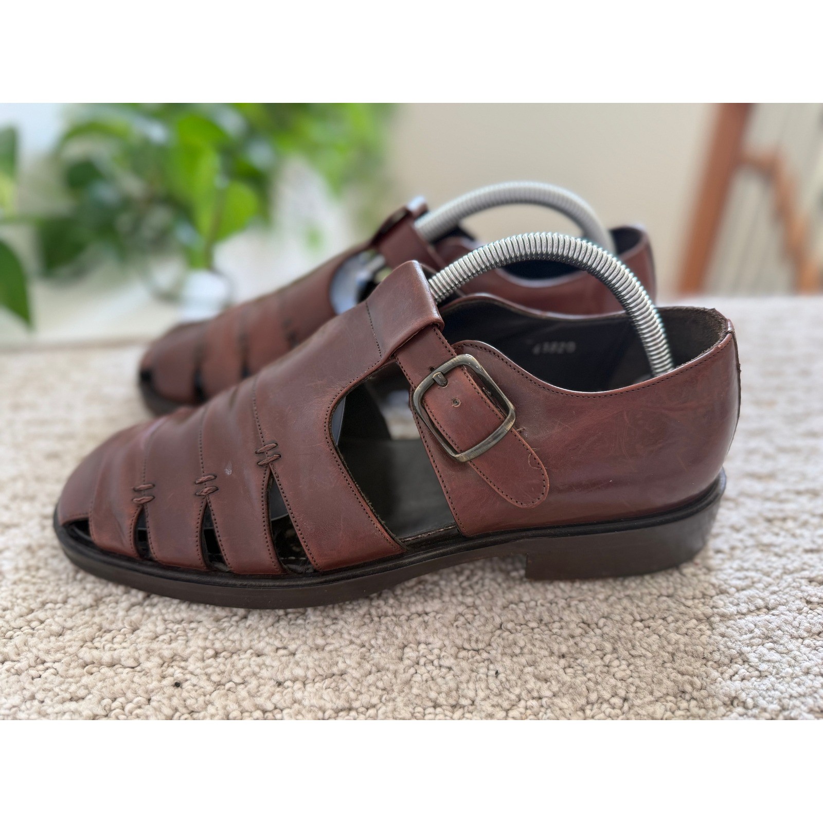 VINTAGE Mezlan DIABLO Fisherman Sandals Men 8.5 Leather Handcrafted Spain WALNUT