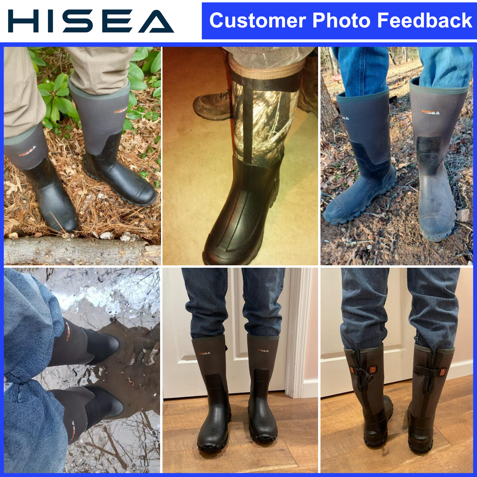 HISEA Men’s Rain Boots Waterproof Insulated Fishing Hunting Farm Mud Work Boots