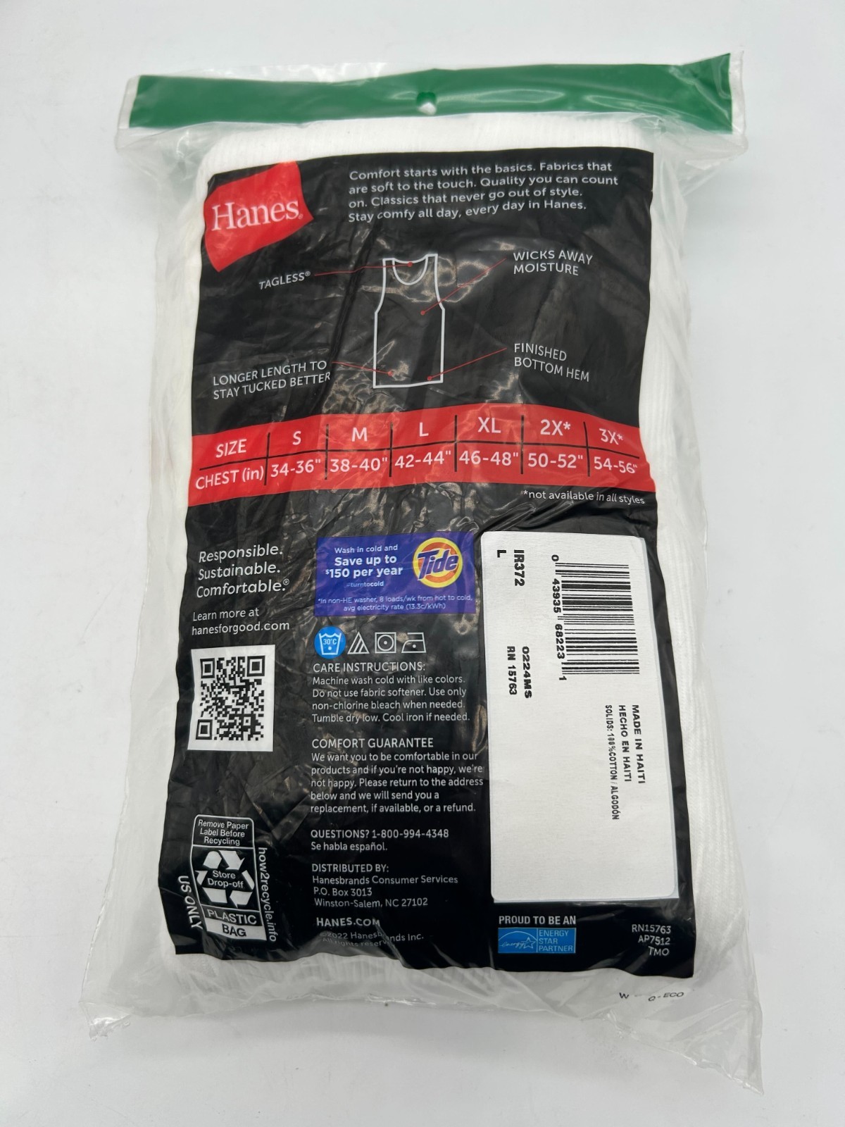 Hanes Men’s Large Tagless Tank Tops – 9 Pack (3x 3-Pack) Factory Imperfect