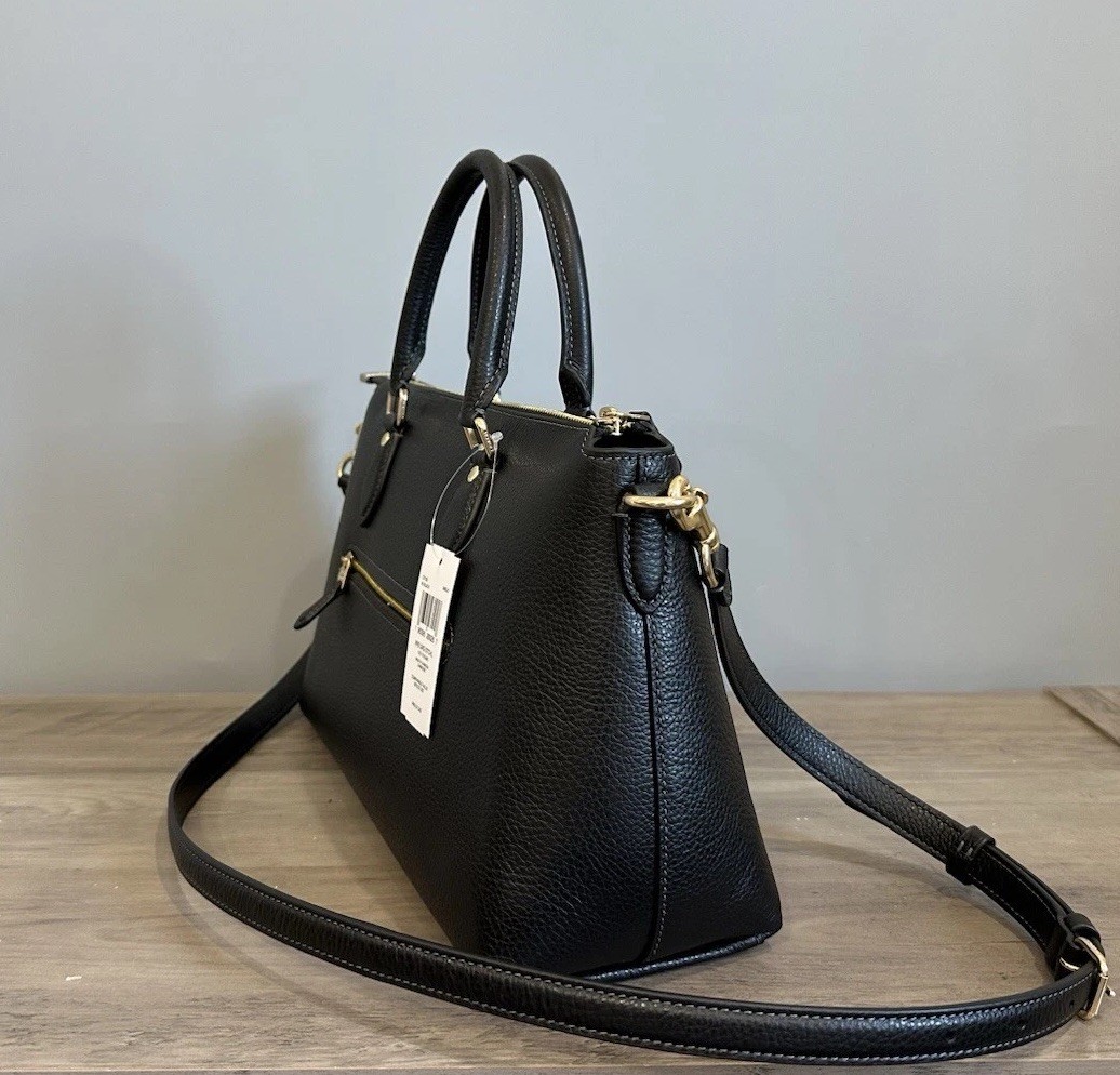 COACH Georgia Satchel Bag In Refined Pebble Leather – CR156 – Gold/Black