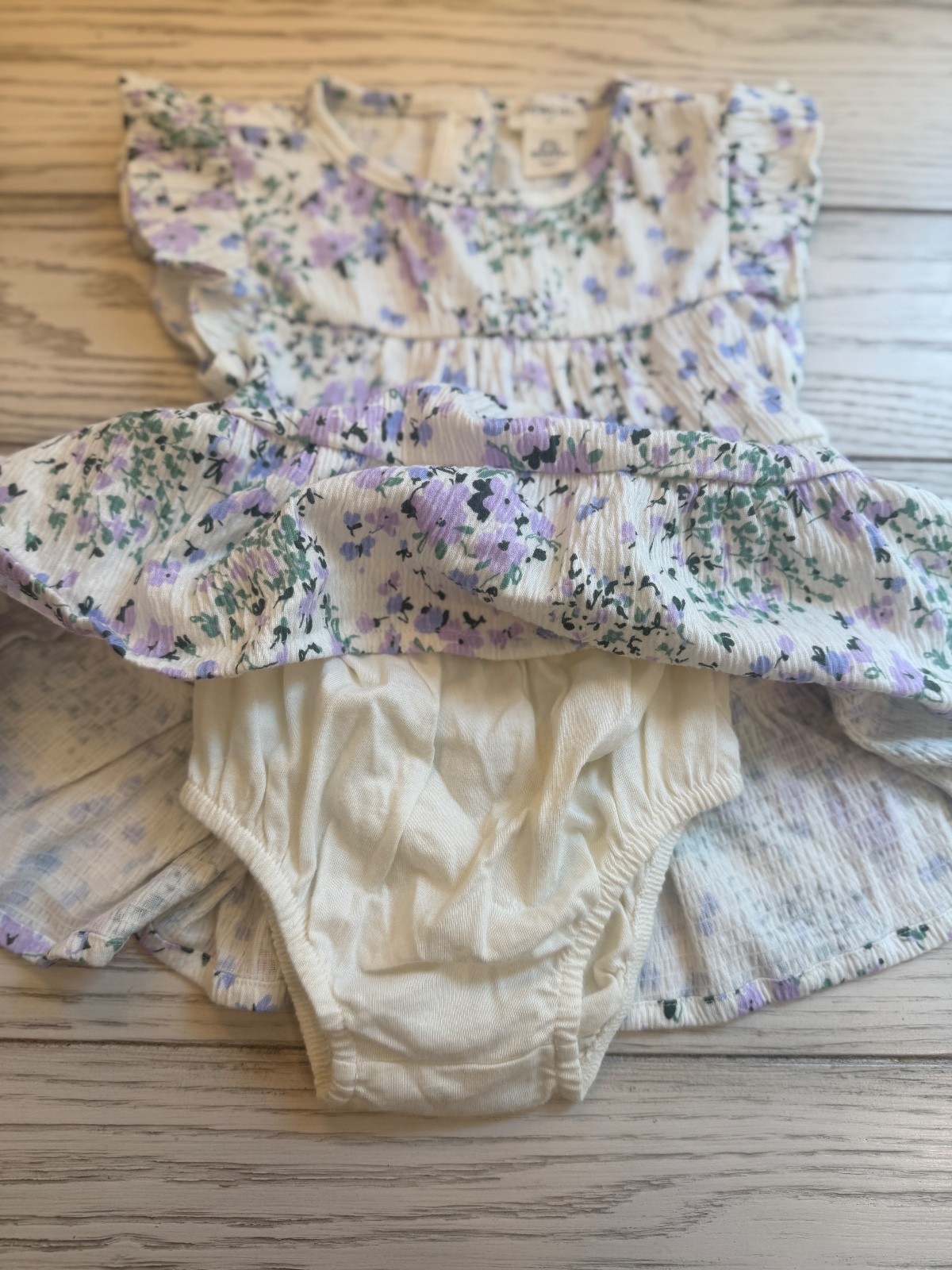 Crewcuts girls floral summer dress 6-12 months matching bloomers ruffle sleeves