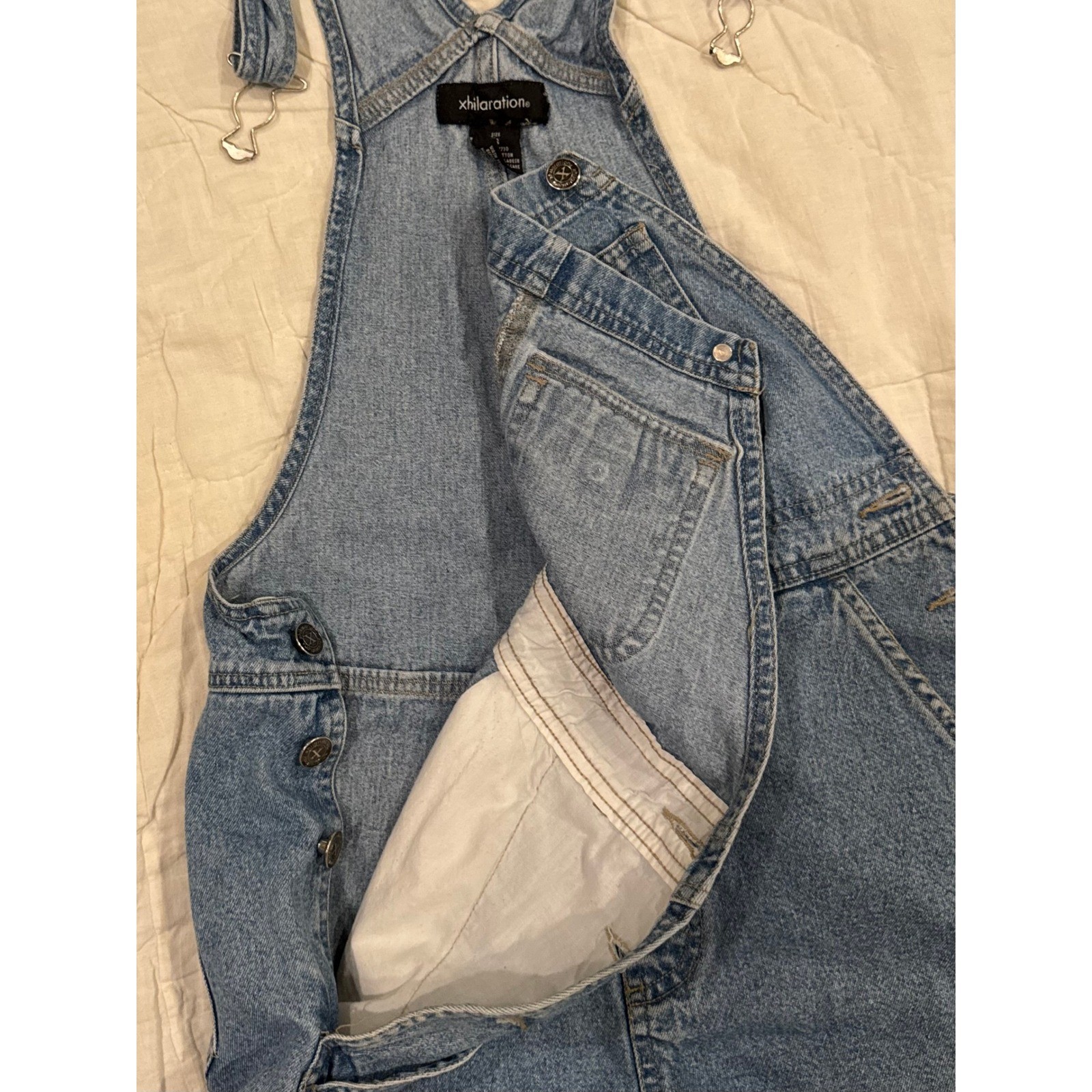 Xhilaration Womens Small Denim Shortalls Light Wash Blue Cotton Overalls Short