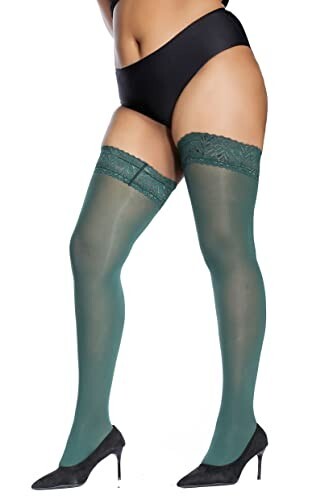 Womens Thigh High Stockings Silicone Lace Top Stay Up Silky Semi-Sheer Pantyhose