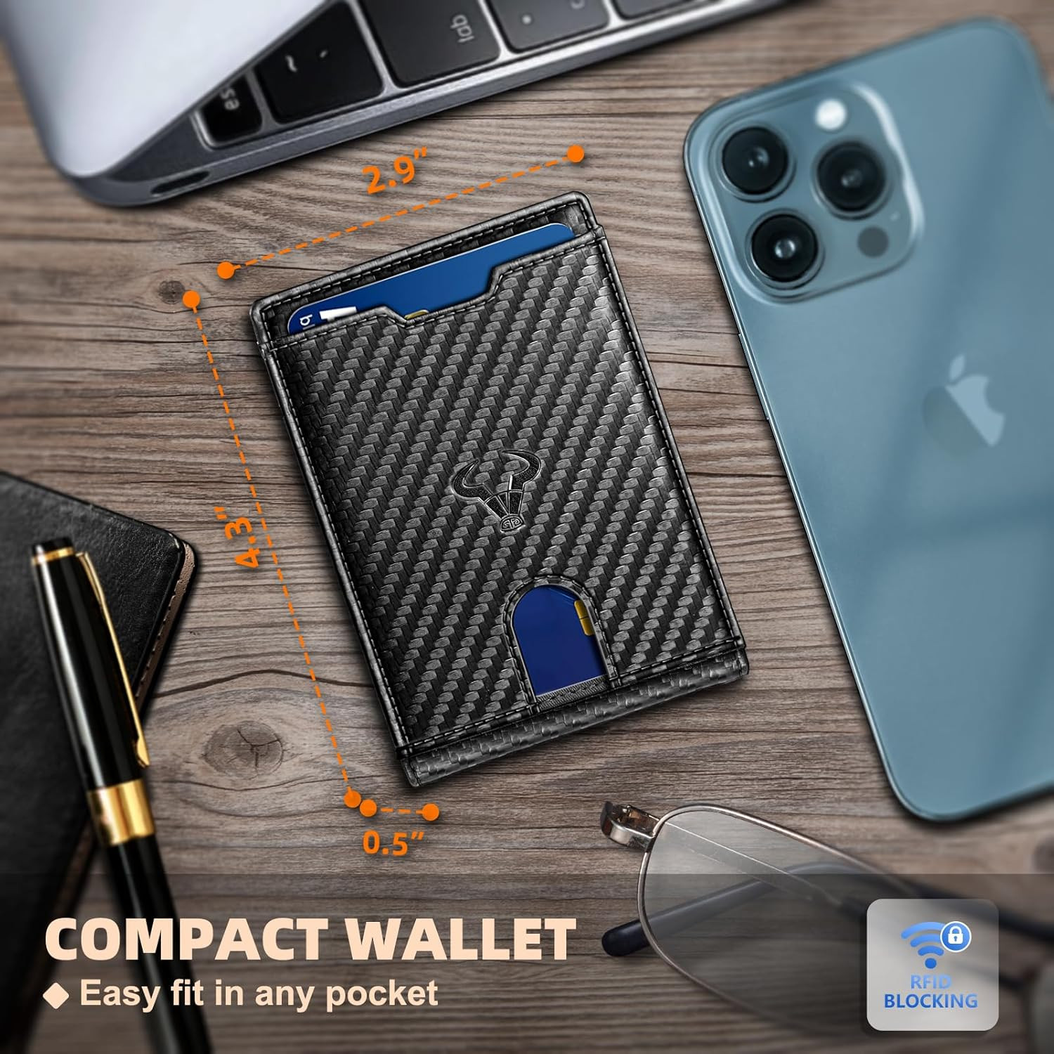 BULLIANT Men Wallet Airtag&Standard Use,Slim Front Pocket Wallet Money Clip for