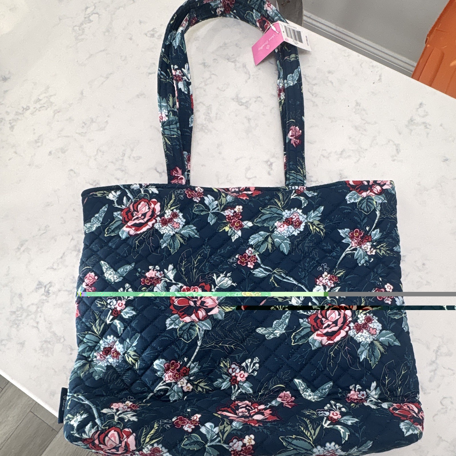 Vera Bradley Rose Toile Floral Tote Bag Blue Snap Closure Lined Inner Pockets