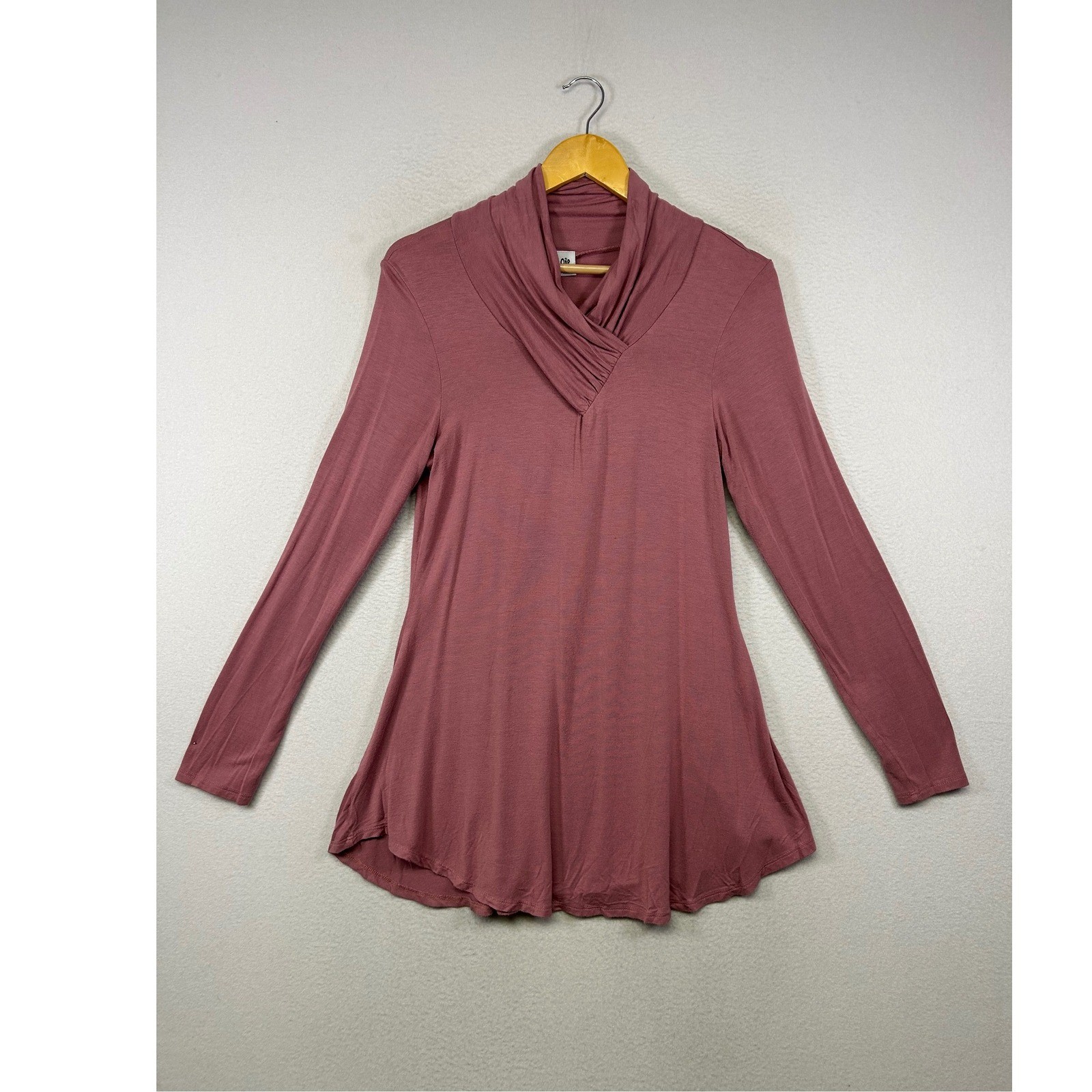 Boho Minimalist One Fashion Women S Mauve Cowl Neck Long Sleeve Flared Tunic Top