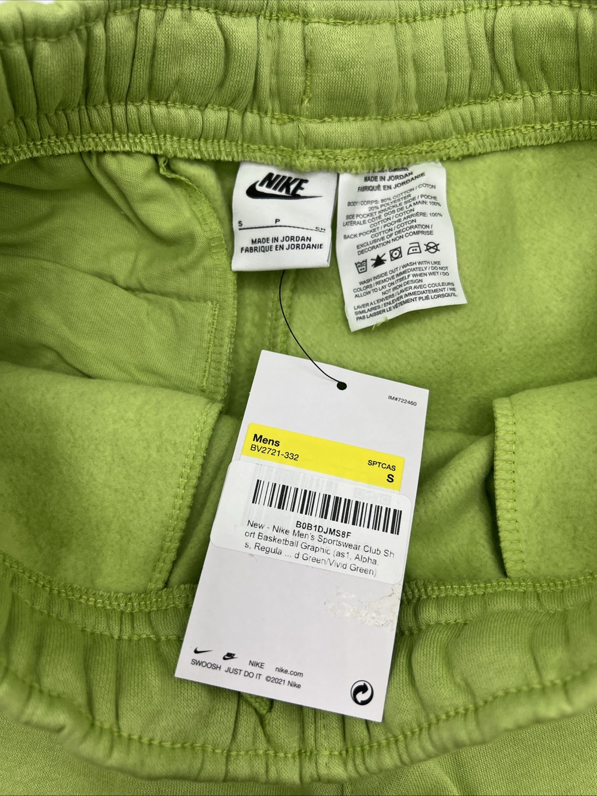 Nike Sportswear Fleece Shorts Men’s Size S Vivid Green Knee Length Shorts New