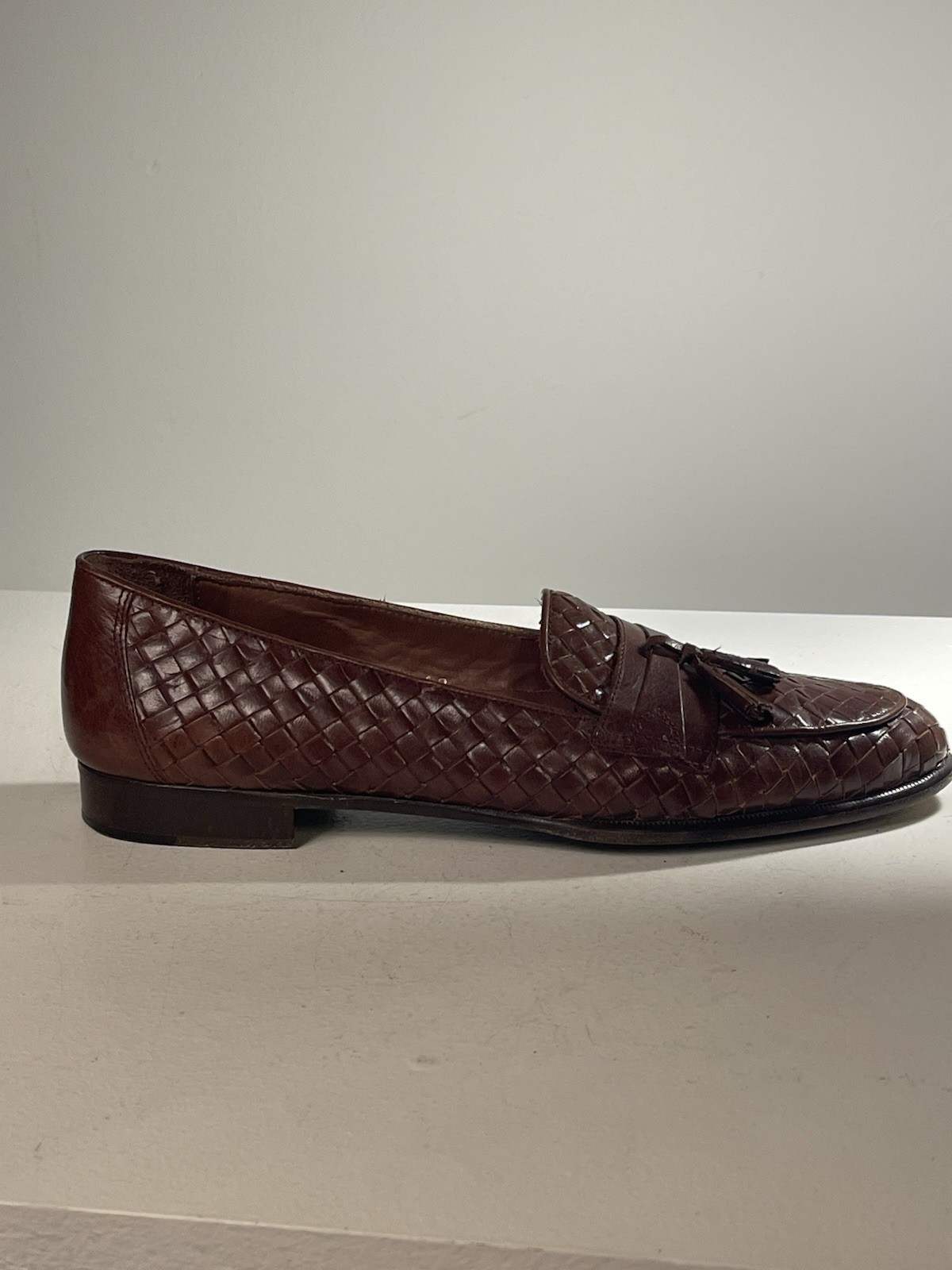 Vintage San Remo Italy Woven Leather Tassel Loafers Brown Men’s 10 Made in Italy