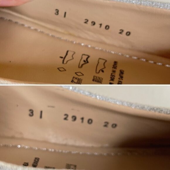 KidExpress Silver Glitter Bow Ballet Flats Girls Size EU 31