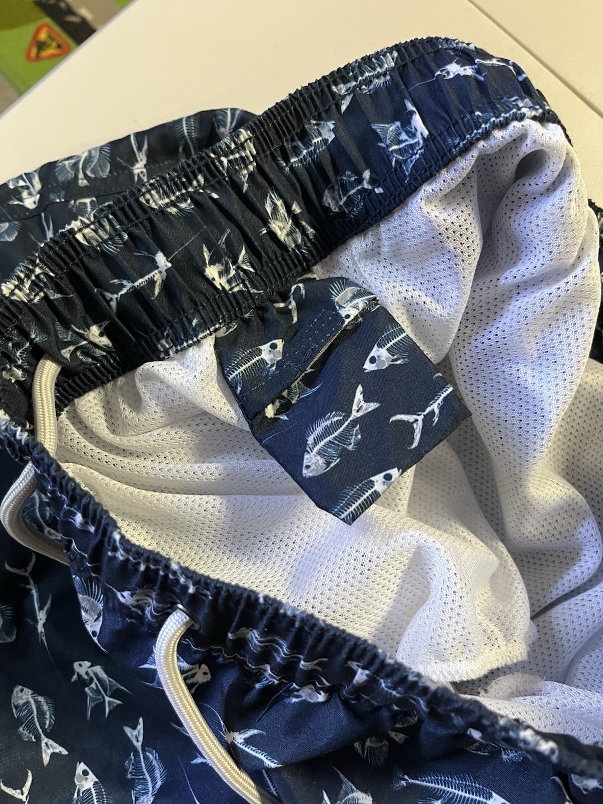 Men’s Beach Bros Swim Trunks Shorts Size M Blue/White Skeleton Fish Design