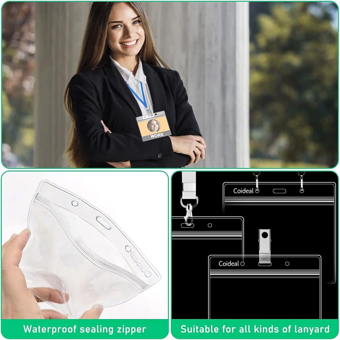 Clear Plastic Horizontal Badge Holder – Coideal 12 Pcs 4.8 x 3.5 inch,