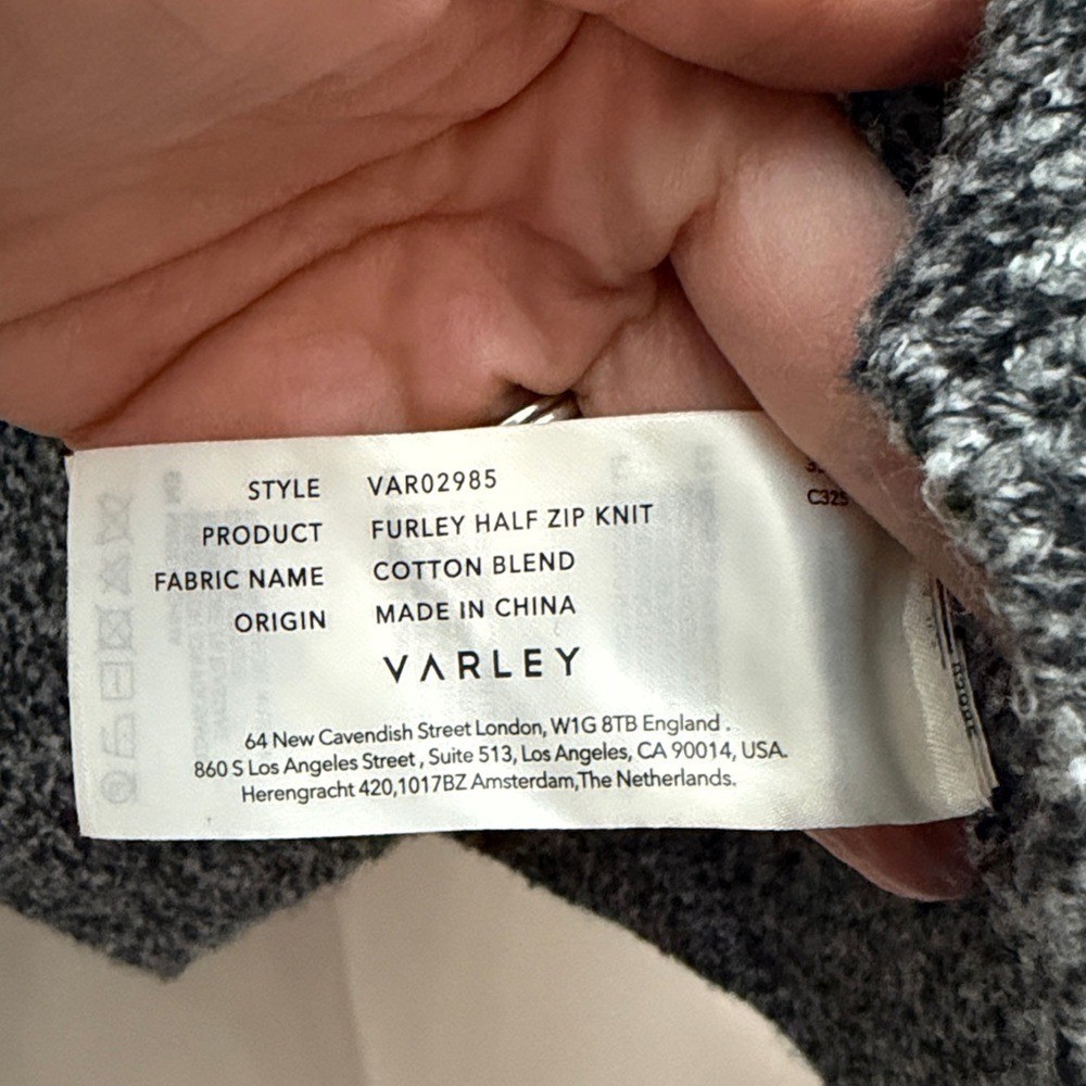NWT Varley Furley Half Zip Knit Gray White Plaid Medium