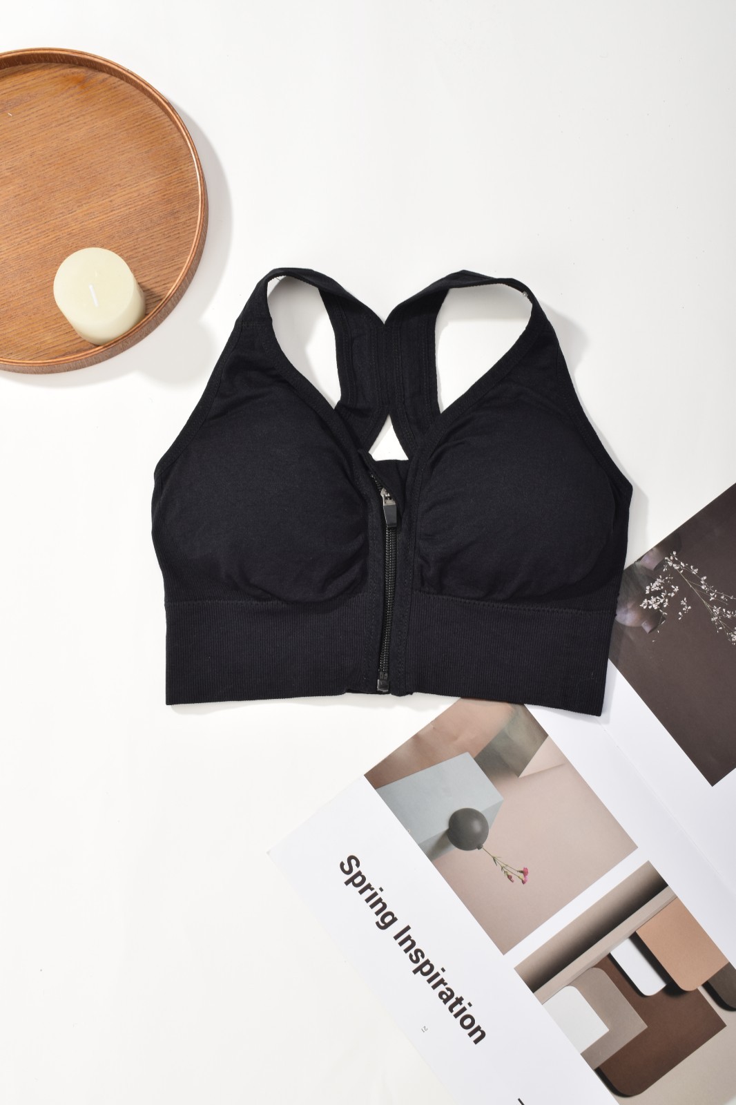 Front Zip Sports Bra for Women Padded Racerback Wireless Yoga Workout Sleep Bra