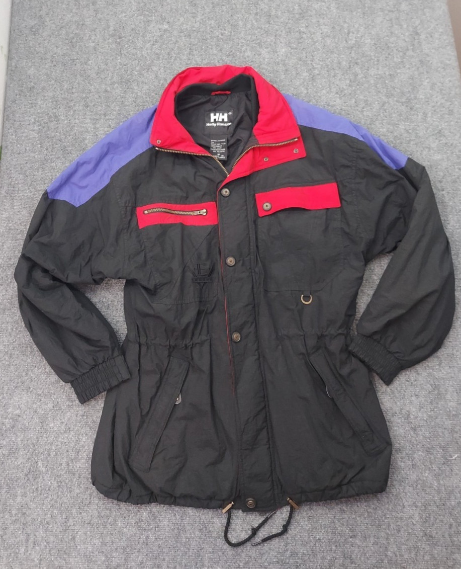 Vtg 80s 90s Helly Hansen Ski Jacket Europa Medium Black Purple Colorblock zip