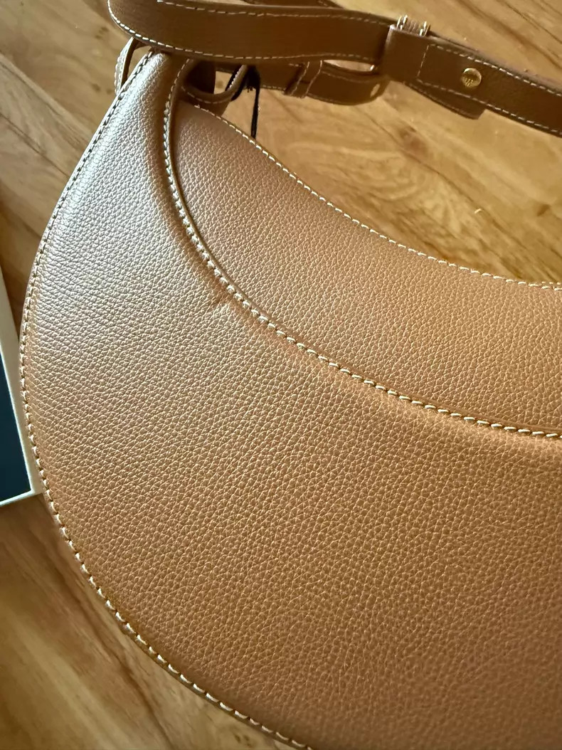 Polene Number Ten Lychee Leather Handbag/Crossbody Bag, Camel Color