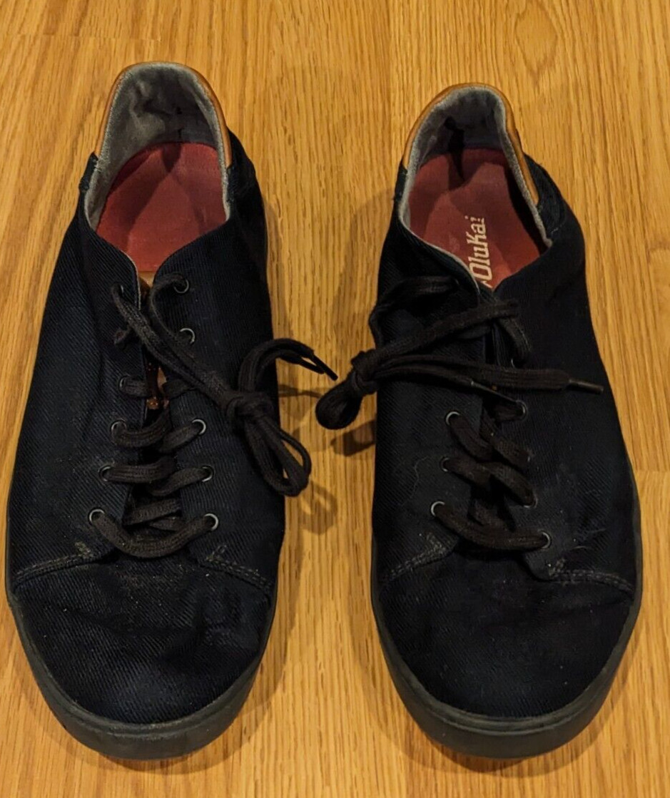 Men’s Olukai Lae’Ahi Li Lace-Up Canvas Sneakers Black 10445-4040 – 11.5
