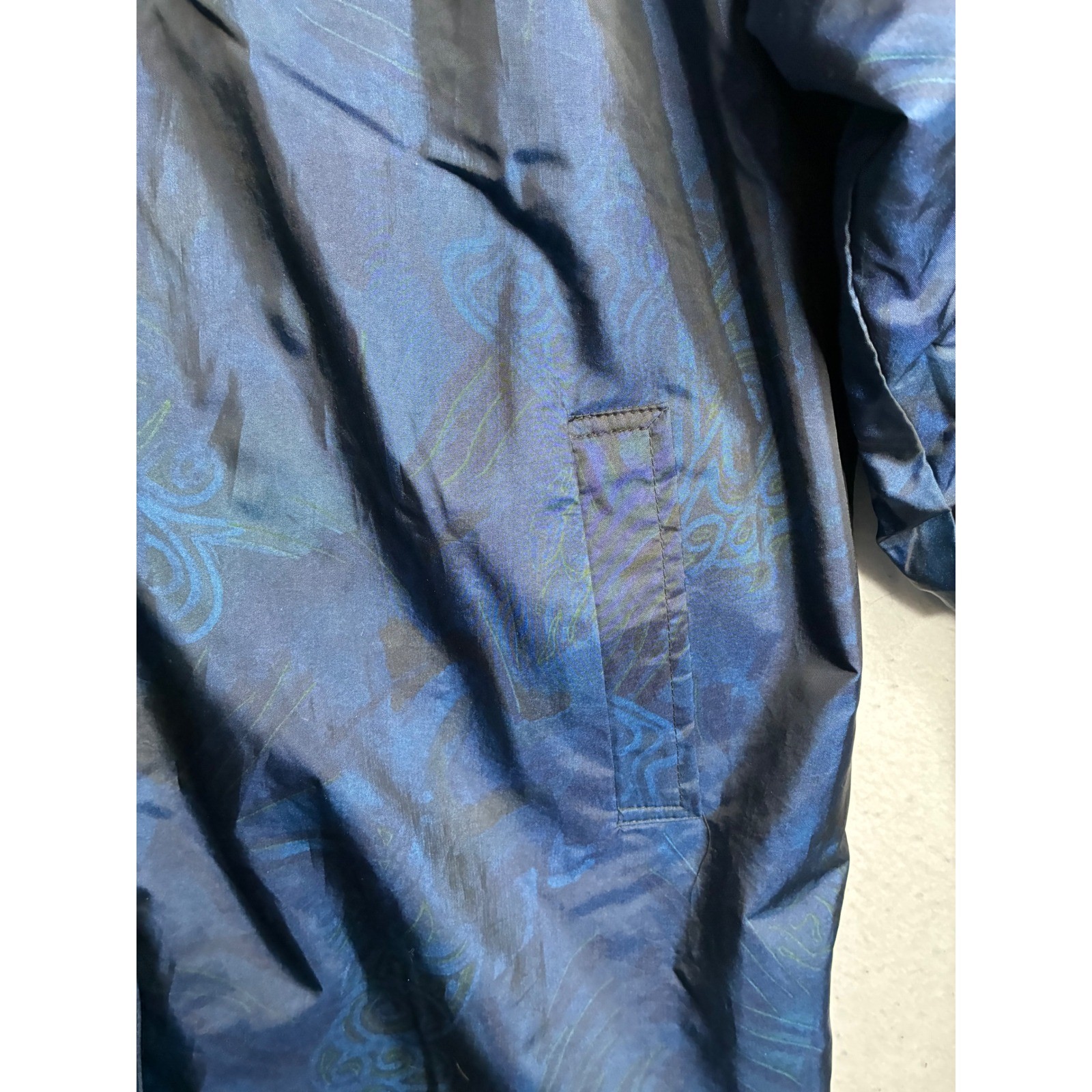 Monica Gray Vintage Blue Paisley Iridescent Hooded Parka Jacket Womens Medium