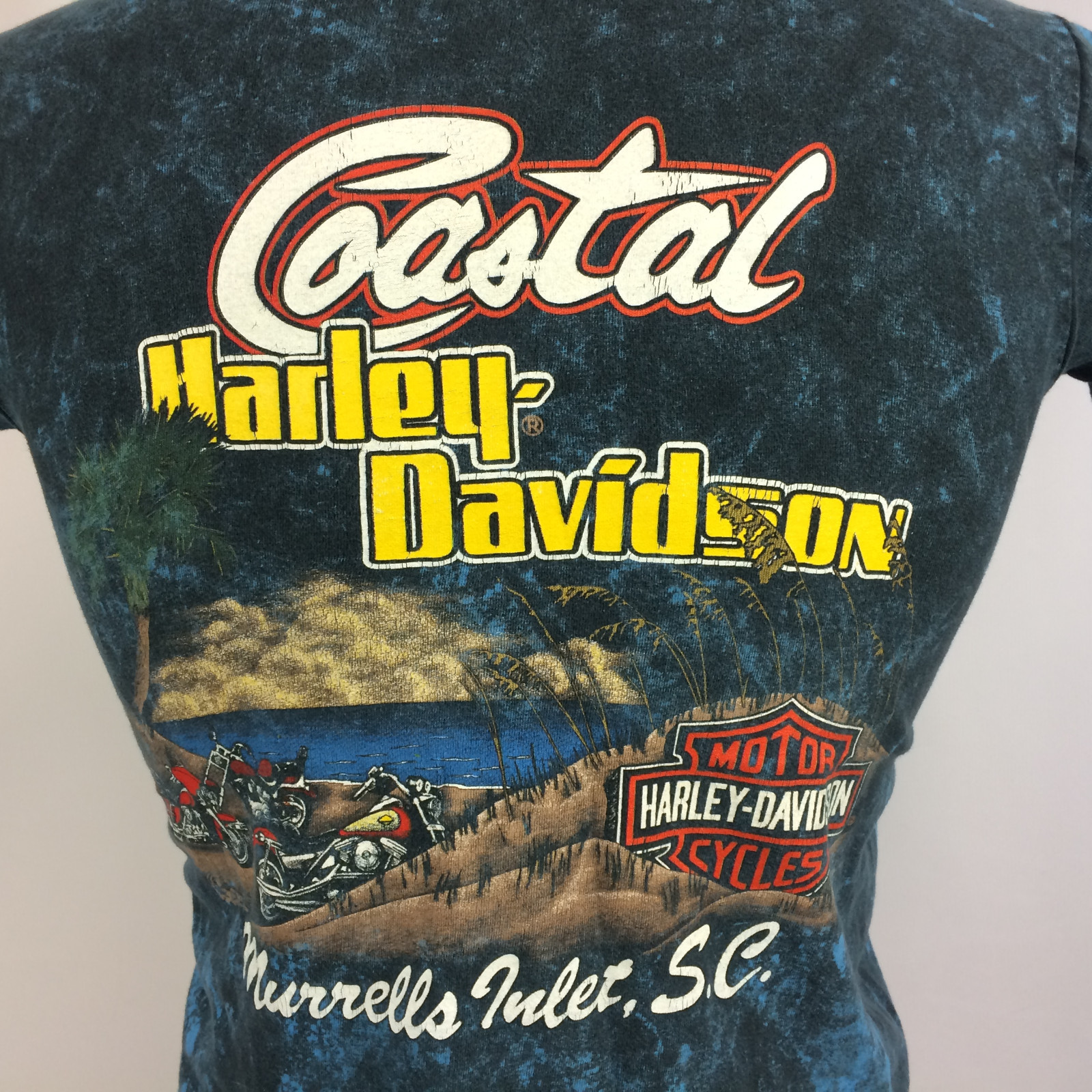 Vintage 80s 90s Acid Wash Tie Dye Harley Davidson Motorcycle T Shirt Surf Coast